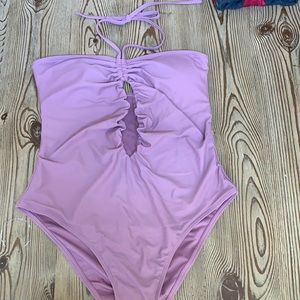 Cupshe one piece blush swimsuit size L NEW NWT ties around neck cut out A+ color